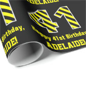 黒と黄ストライプの色「41」、41誕生日+名前 ラッピングペーパー (ロールコーナー)