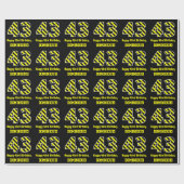 黒と黄ストライプの色「43」、43誕生日+名前 ラッピングペーパー (フラット)