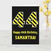 黒と黄ストライプの色「44」、44誕生日+名前 カード (黄色い花)