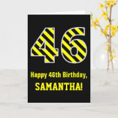 黒と黄ストライプの色「46」、46誕生日+名前 カード (黄色い花)