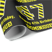 黒と黄ストライプの色「47」、47誕生日+名前 ラッピングペーパー (ロールコーナー)