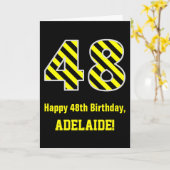 黒と黄ストライプの色「48」、48誕生日+名前 カード (黄色い花)