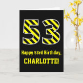 黒と黄ストライプの色「53」、53誕生日+名前 カード (黄色い花)