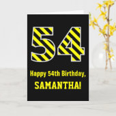 黒と黄ストライプの色「54」、54誕生日+名前 カード (黄色い花)