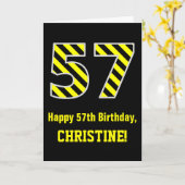 黒と黄ストライプの色「57」、57誕生日+名前 カード (黄色い花)