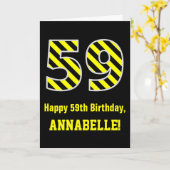 黒と黄ストライプの色「59」、59誕生日+名前 カード (黄色い花)