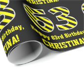 黒と黄ストライプの色「63」、63誕生日+名前 ラッピングペーパー (ロールコーナー)