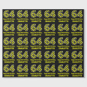 黒と黄ストライプの色「64」、64番目の誕生日+名前 ラッピングペーパー (フラット)