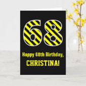黒と黄ストライプの色「68」、68誕生日+名前 カード (黄色い花)