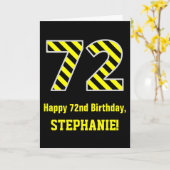 黒と黄ストライプの色"72"、72誕生日+名前 カード (黄色い花)