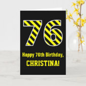 黒と黄ストライプの色「76」、76誕生日+名前 カード (黄色い花)