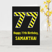 黒と黄ストライプの色「77」、77誕生日+名前 カード (黄色い花)