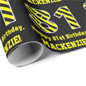 黒と黄ストライプの色「81」、81誕生日+名前 ラッピングペーパー (ロールコーナー)