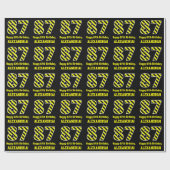 黒と黄ストライプの色"87"、87誕生日+名前 ラッピングペーパー (フラット)