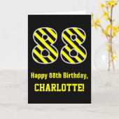 黒と黄ストライプの色"88"、88誕生日+名前 カード (黄色い花)