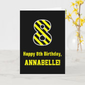 黒と黄ストライプの色「8」、8誕生日+名前 カード (黄色い花)