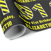 黒と黄ストライプの色「91」、91誕生日+名前 ラッピングペーパー (ロールコーナー)