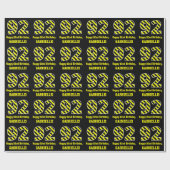 黒と黄ストライプの色"92"; 92番目の誕生日+名前 ラッピングペーパー (フラット)