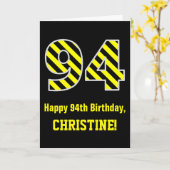黒と黄ストライプの色"94"; 94誕生日+名前 カード (黄色い花)