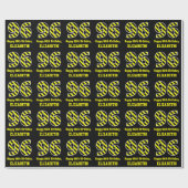 黒と黄ストライプの色「96」、96誕生日+名前 ラッピングペーパー (フラット)