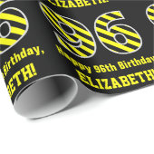 黒と黄ストライプの色「96」、96誕生日+名前 ラッピングペーパー (ロールコーナー)