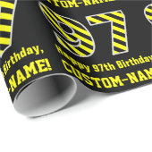 黒と黄ストライプの色「97」、97誕生日+名前 ラッピングペーパー (ロールコーナー)