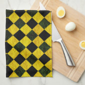 黒と黄市松模様にの図 キッチンタオル (四つ折り)