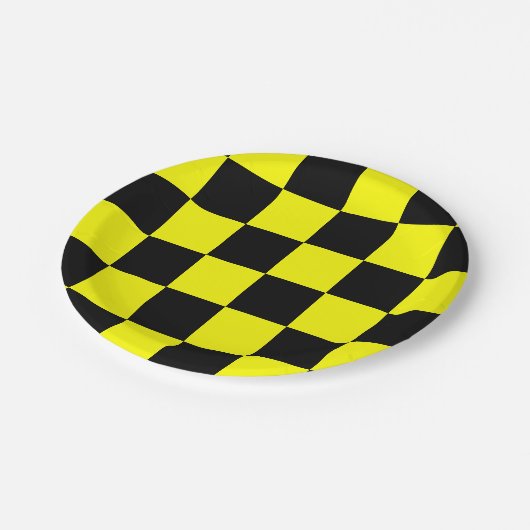 黒と黄市松模様に ペーパープレート (アングル)