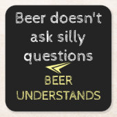 黒と黄色と白とビール引用文 スクエアペーパーコースター (正面)