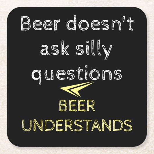 黒と黄色と白とビール引用文 スクエアペーパーコースター (正面)