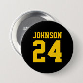 黒と黄色のアスリート名ジャージー番号 缶バッジ (正面&裏面)