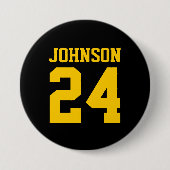 黒と黄色のアスリート名ジャージー番号 缶バッジ (正面)