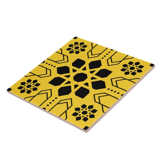 黒と黄色のイスラム幾何学模様 タイル (側面)