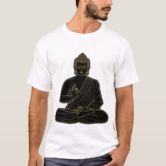 黒と黄色のガウタマ・ブッダのイラスト、金色 Tシャツ