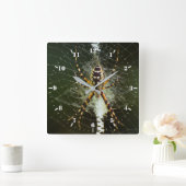 黒と黄色のガーデンスパイダー スクエア壁時計 (ホーム)