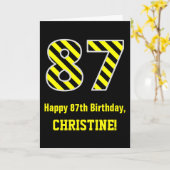 黒と黄色のストライプの８７；８７歳の誕生日＋名前 カード (黄色い花)