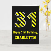 黒と黄色のストライプの「31」; 31歳の誕生日 + 名前 カード (黄色い花)