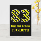 黒と黄色のストライプ "83"; 83歳の誕生日 + 名前 カード (黄色い花)