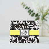 黒と黄色のダマスクの結婚式の日付を保存 案内ポストカード (スタンド正面)