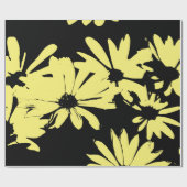 黒と黄色のデイジー ラッピングペーパー (フラット)