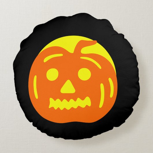 黒と黄色のドクロのかぼちゃ ハロウィン ラウンドクッション (裏面)