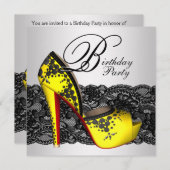 黒と黄色のハイヒール靴の誕生日パーティー 招待状 (正面/裏面)