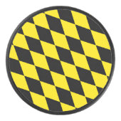 黒と黄色のバイエルダイヤモンド国旗のパターン アイスホッケーパック (正面)