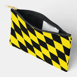 黒と黄色のバイエルダイヤモンド国旗のパターン アクセサリーポーチ