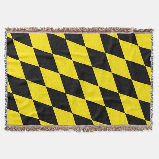 黒と黄色のバイエルダイヤモンド国旗のパターン スローブランケット (正面)