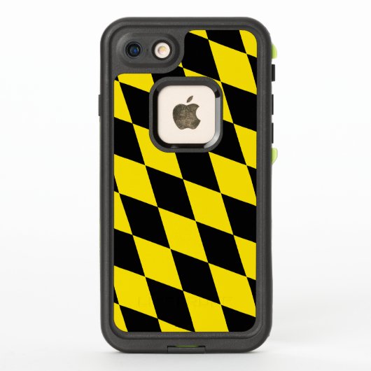 黒と黄色のババリアダイヤモンドフラグパターン LifeProof iPhoneケース (裏面)