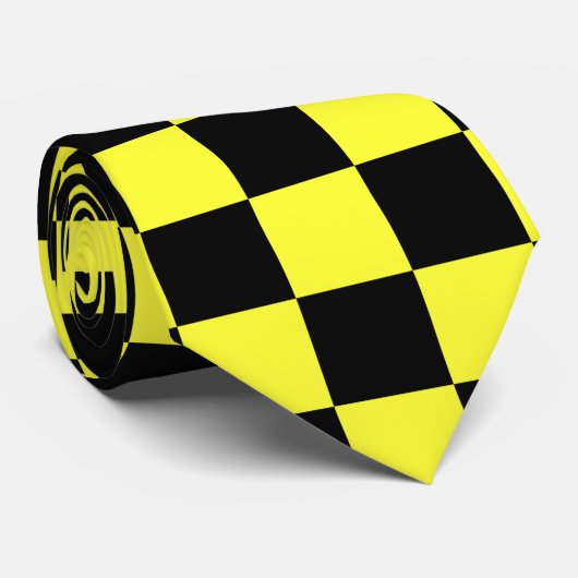 黒と黄色のパタ市松模様にーン ネクタイ (ロール)