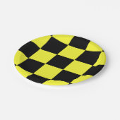 黒と黄色のパタ市松模様にーン ペーパープレート (アングル)