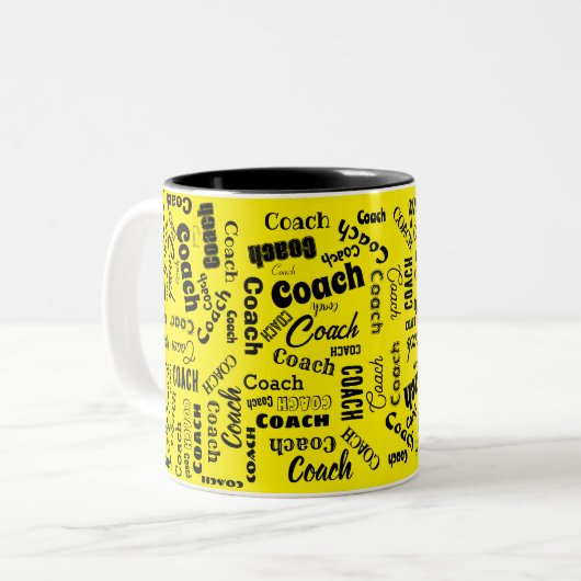 黒と黄色のパーソナライズされたコーチギフトネームアート ツートーンマグカップ (正面左)