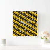 黒と黄色のビーム付き16分音符 スクエア壁時計 (ホーム)